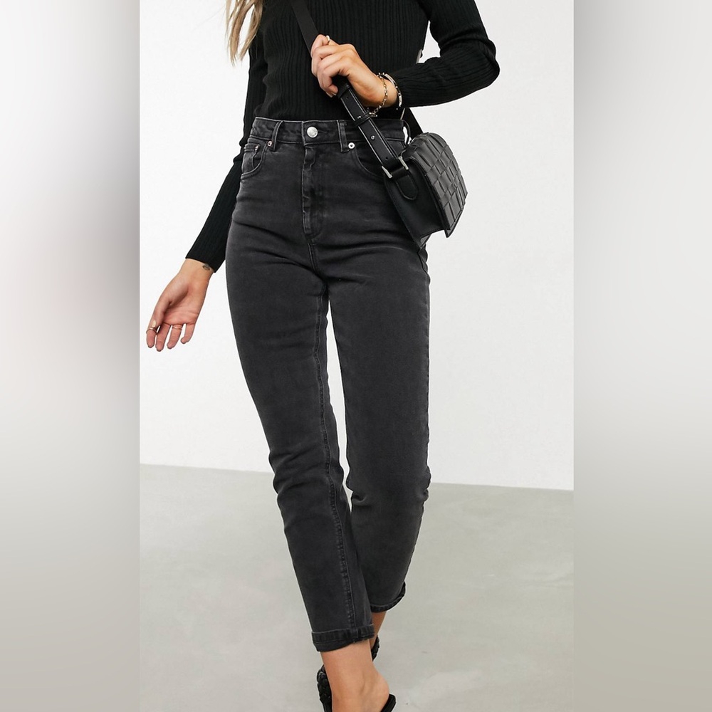 ASOS Design High rise Farleigh “slim” mom jeans in washed black